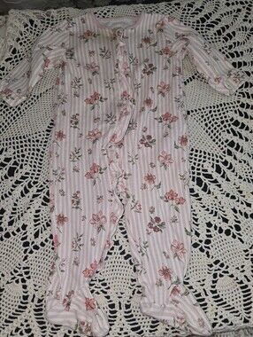Next Baby Pink Floral Two Zip Sleep Suits 6-9 Mo, 2 Pack, Footed